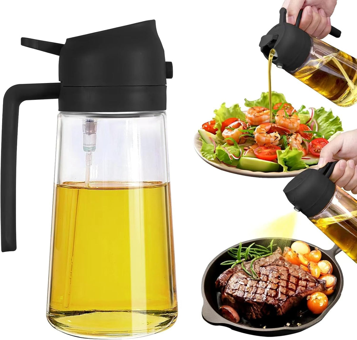 2-in-1 Glass Oil Dispenser & Sprayer for Cooking, 500ml