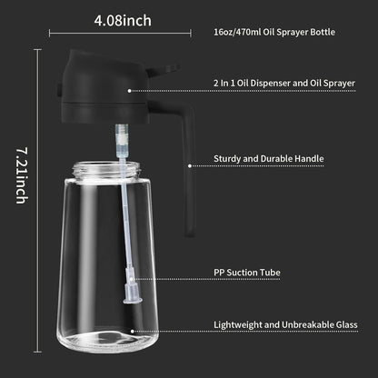 2-in-1 Glass Oil Dispenser & Sprayer for Cooking, 500ml