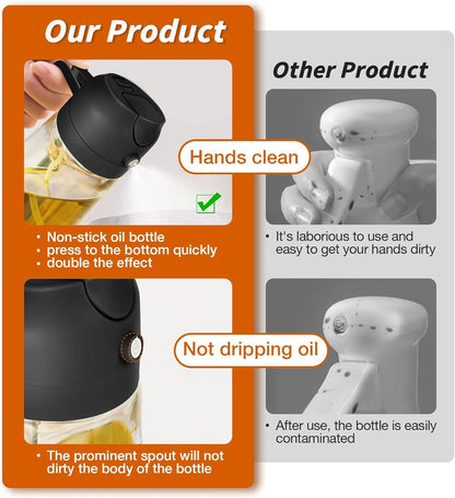 2-in-1 Glass Oil Dispenser & Sprayer for Cooking, 500ml