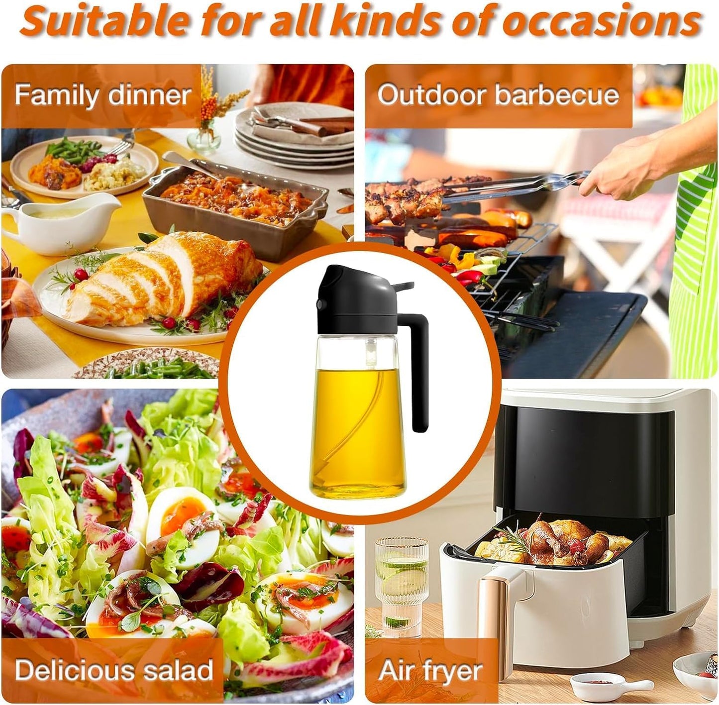 2-in-1 Glass Oil Dispenser & Sprayer for Cooking, 500ml